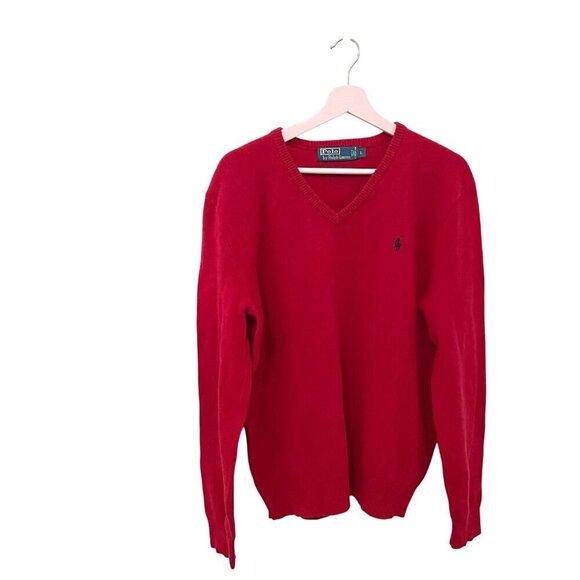 Polo Ralph Lauren Vintage Red 100% Lambswool Sweater Size L - Picture 1 of 6